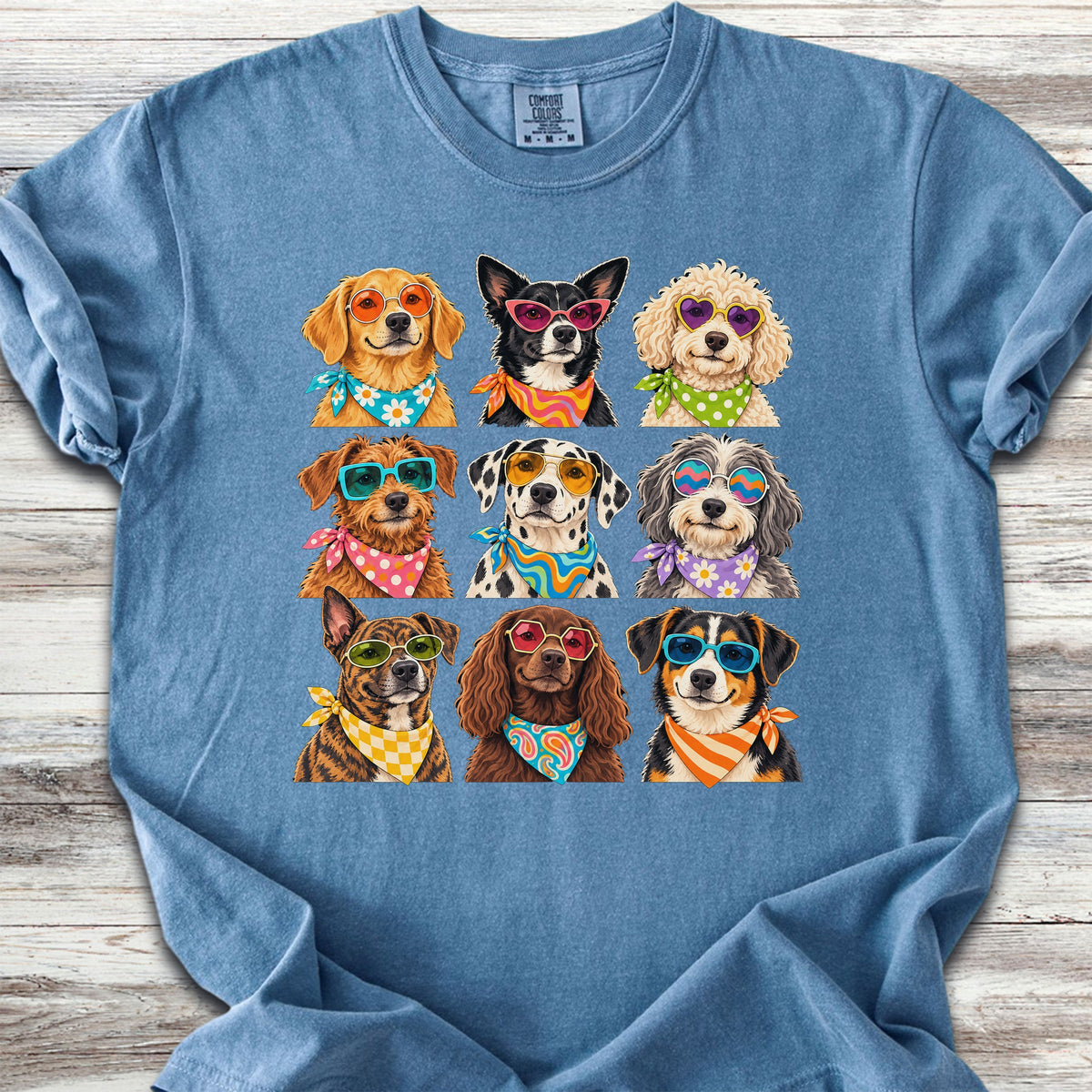 Groovy Dogs Grid - Blue Jean