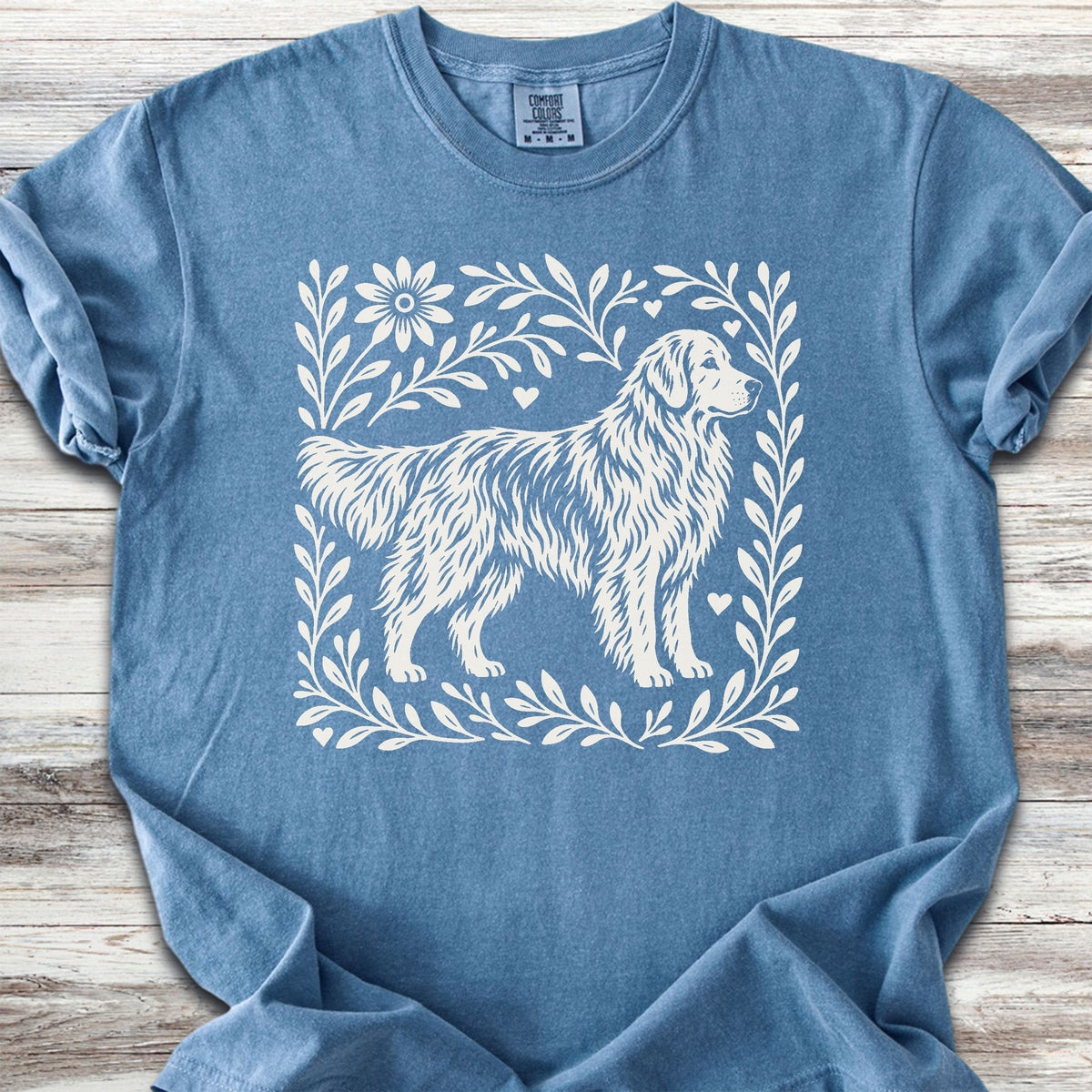 Golden Retriever Linocut - Blue Jean