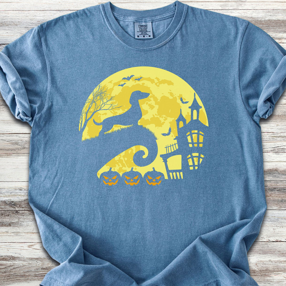 Dachshund Halloween Moon - Blue Jean