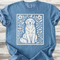 Golden Retriever Folk Art Floral - Blue Jean