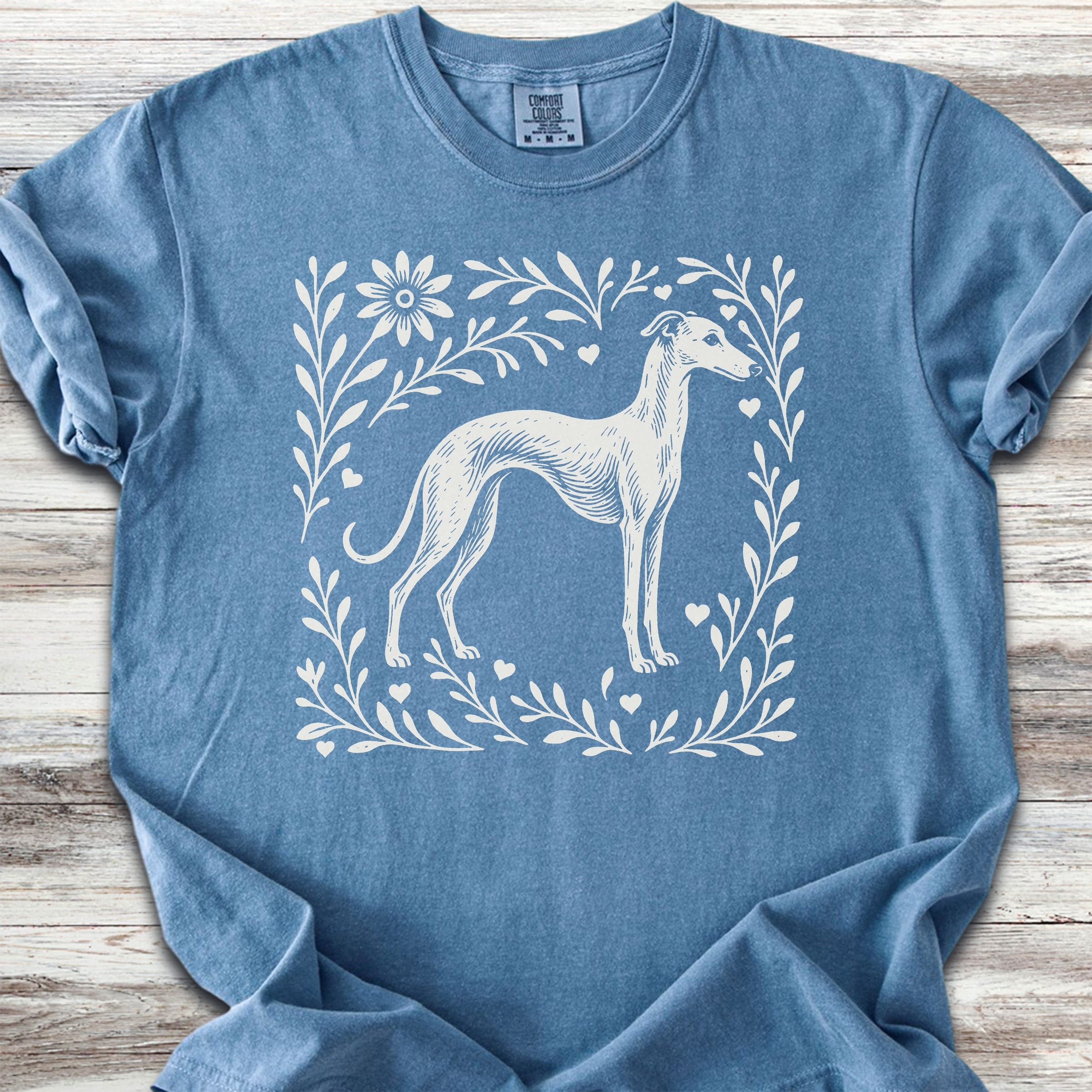Whippet Linocut - Blue Jean