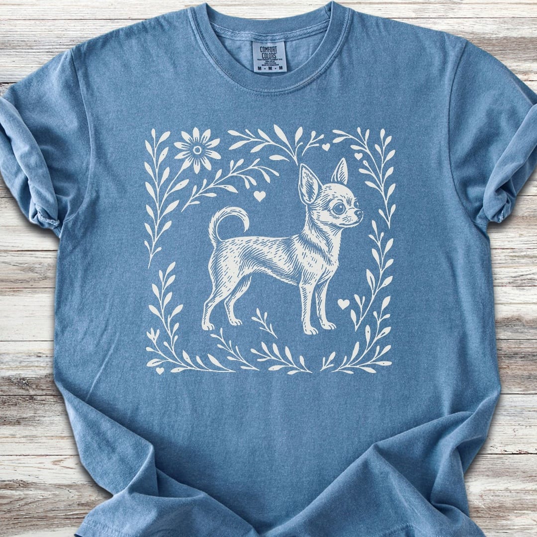Chihuahua Linocut - Blue Jean