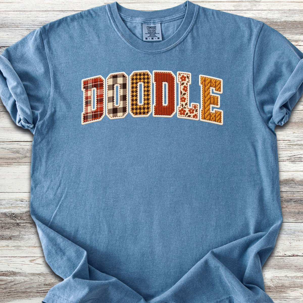 Doodle Fall Faux Patchwork - Blue Jean
