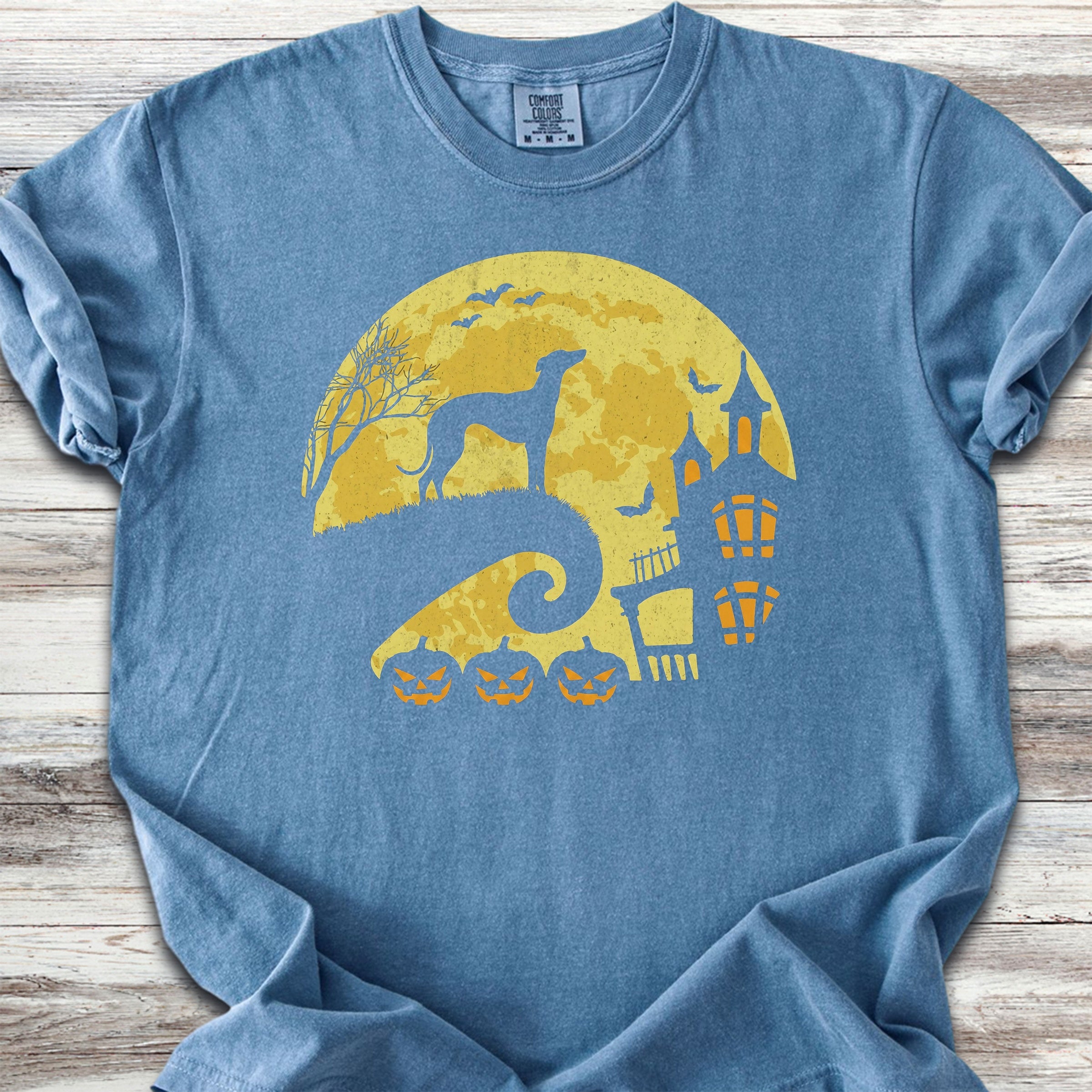 Greyhound Halloween Moon - Blue Jean