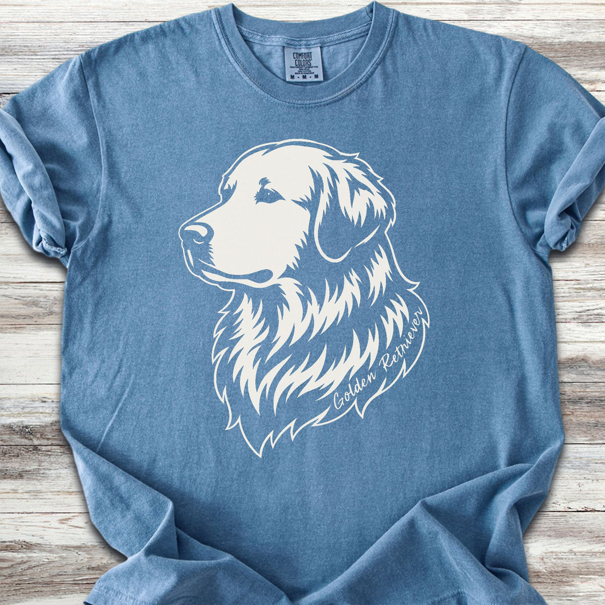 Golden Retriever Woodcut Portrait - Blue Jean