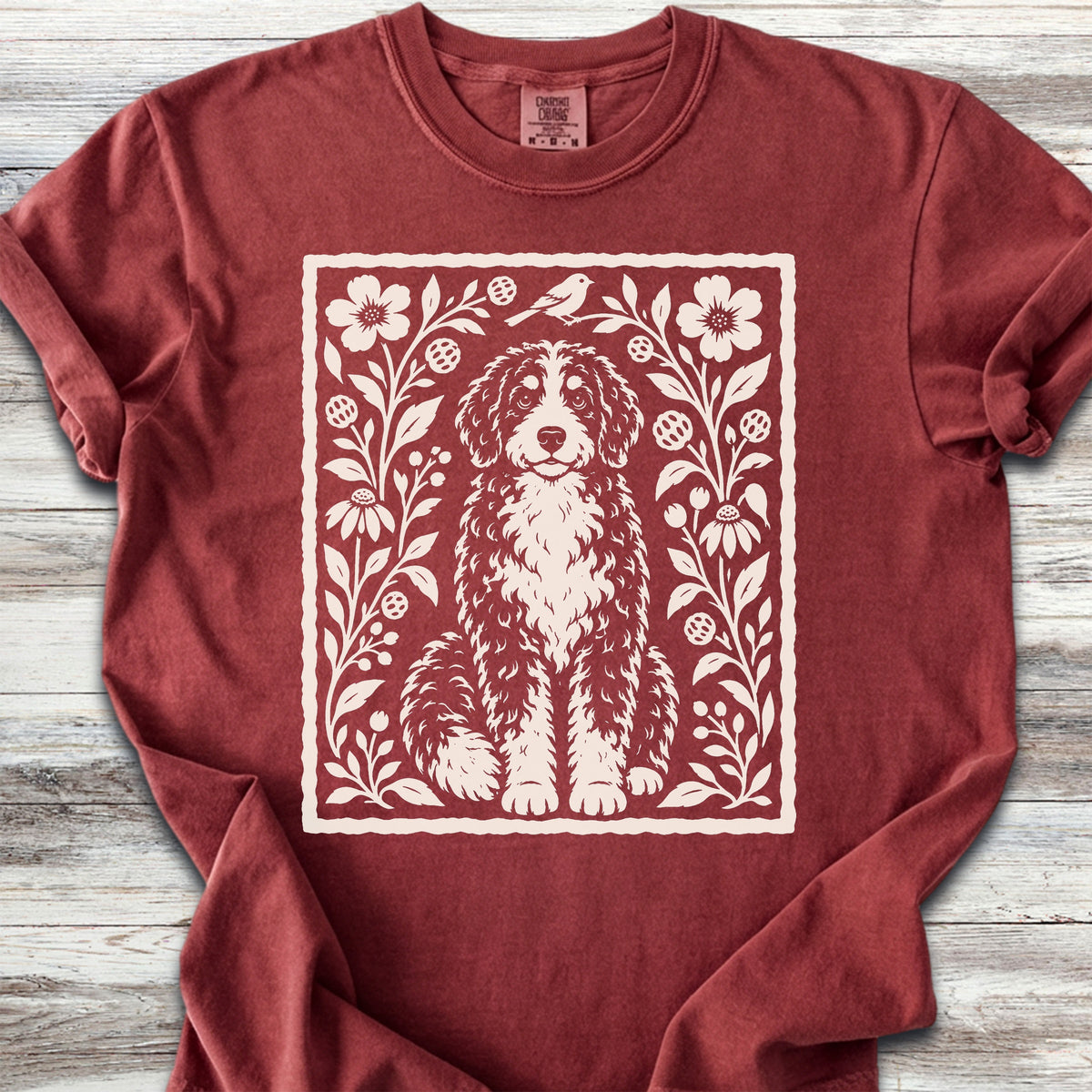 Bernedoodle Folk Art Floral - Brick