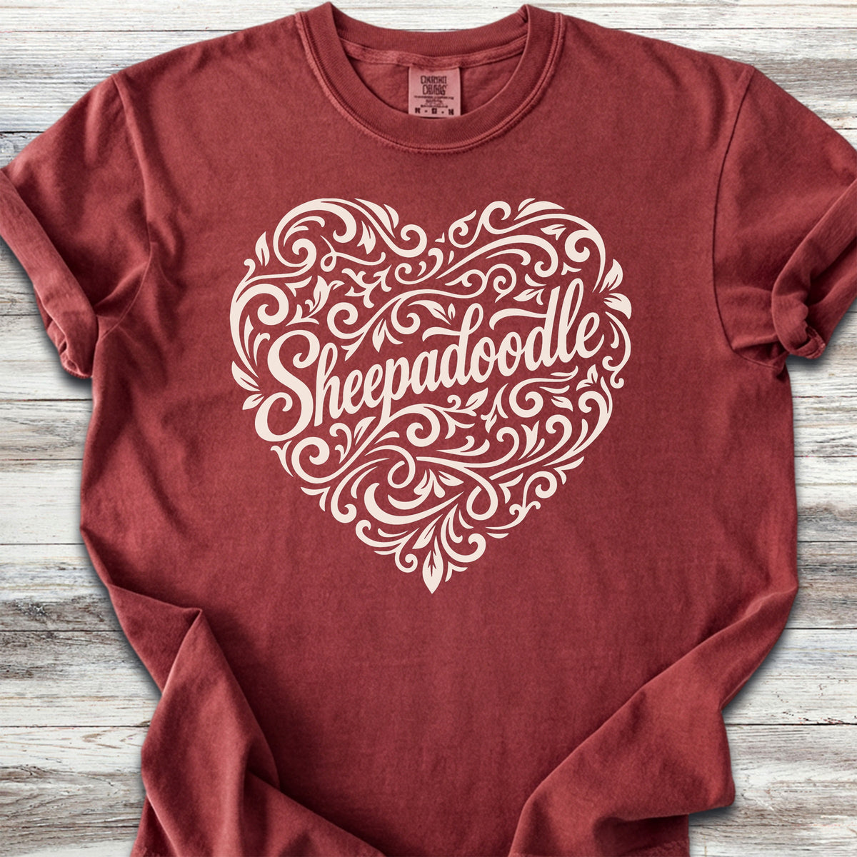 Sheepadoodle Heart Script - Brick