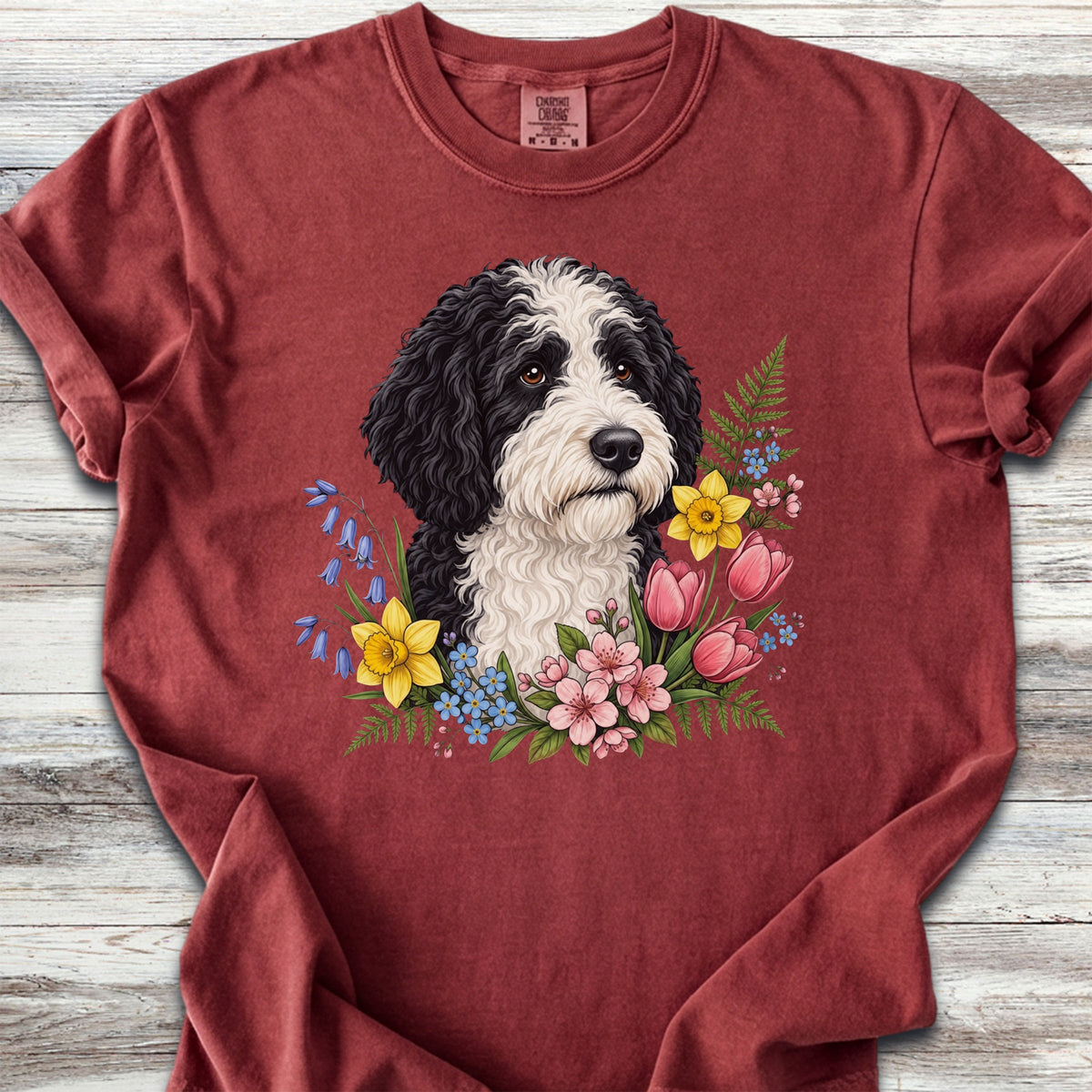 Sheepadoodle Spring Portrait - Brick