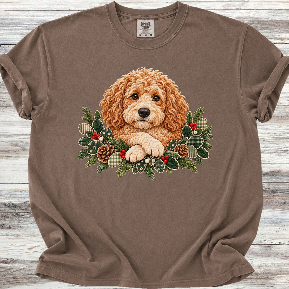 Doodle Winter Greenery Faux Embroidery - Espresso