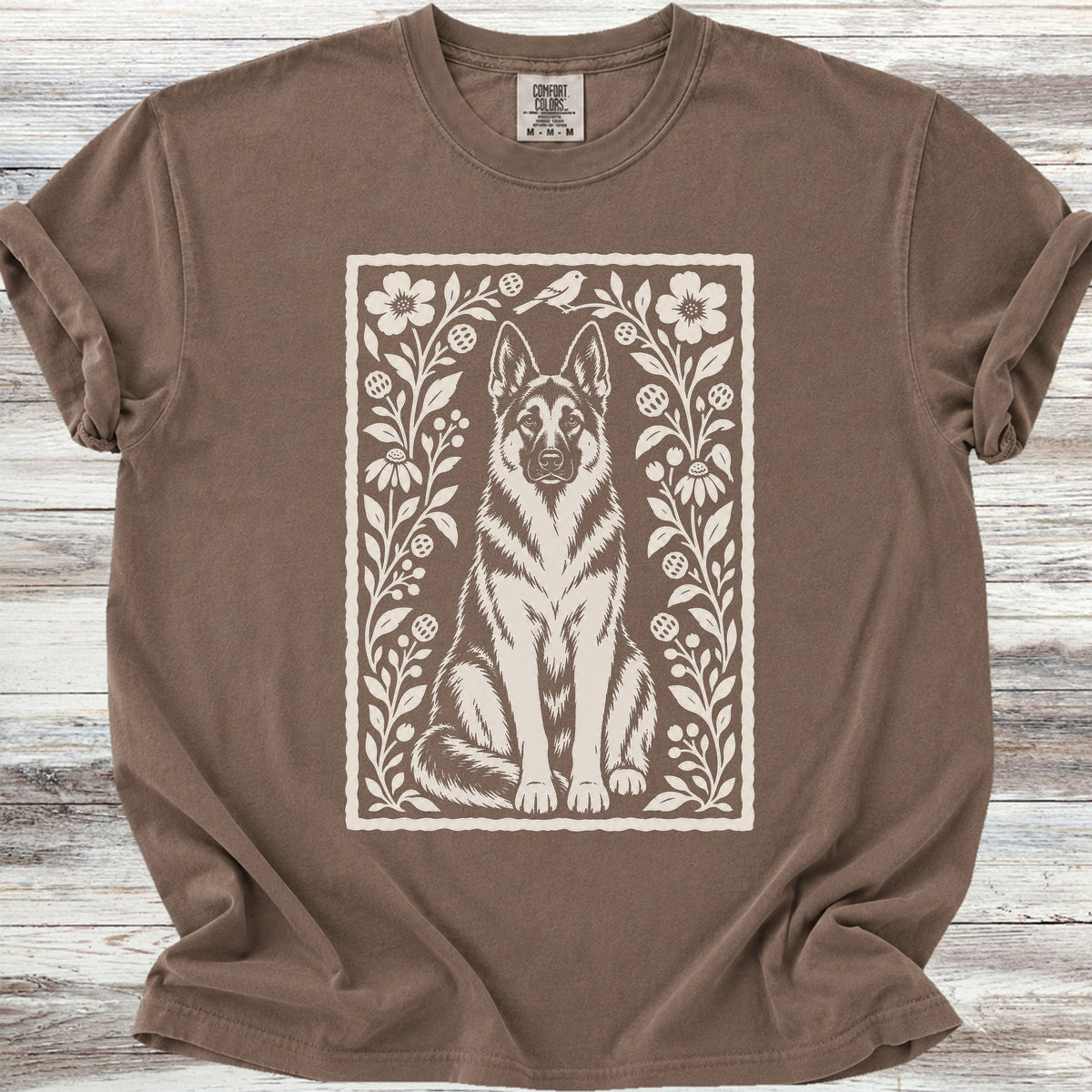 German Shepherd Folk Art Floral - Espresso