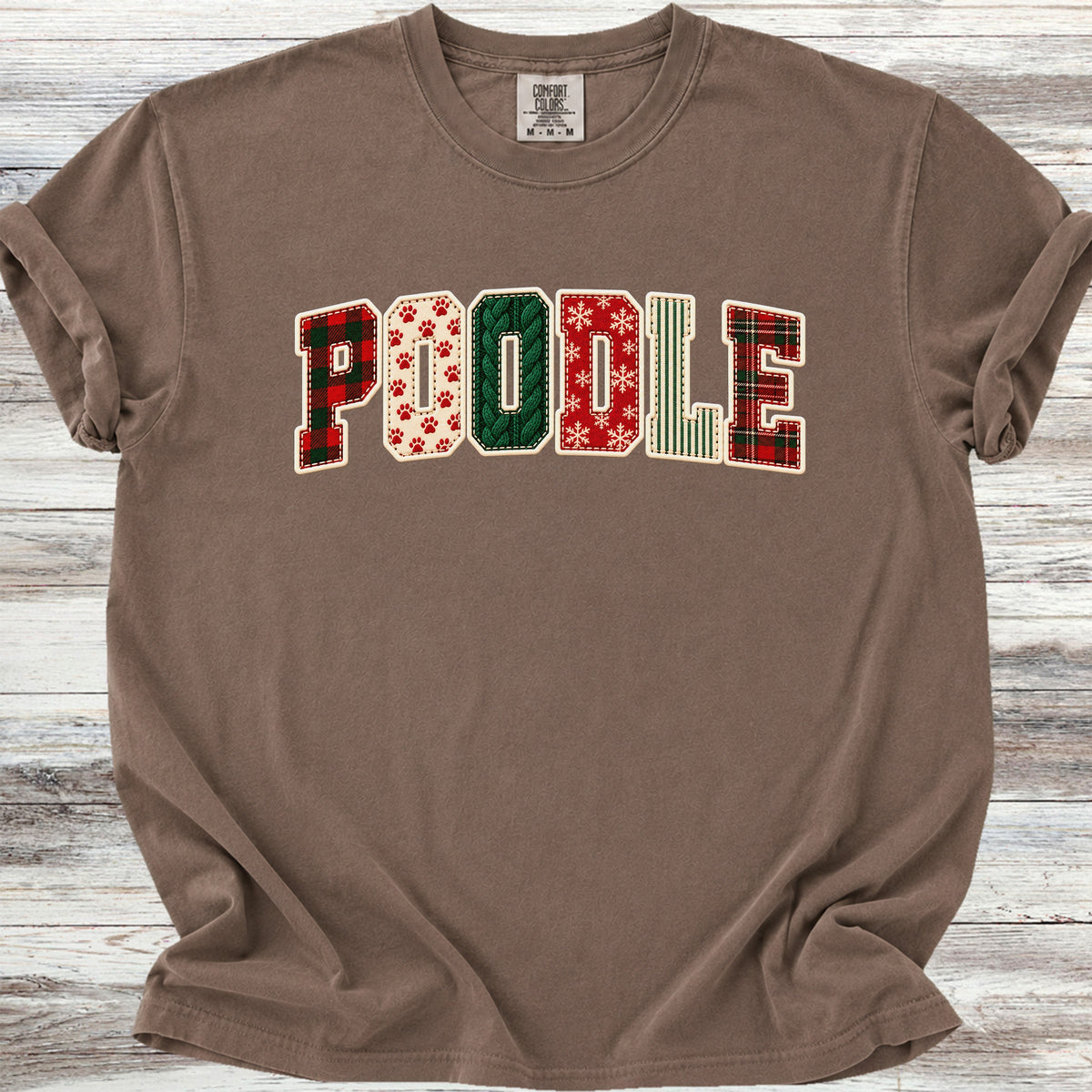 Poodle Holiday Faux Patchwork - Espresso