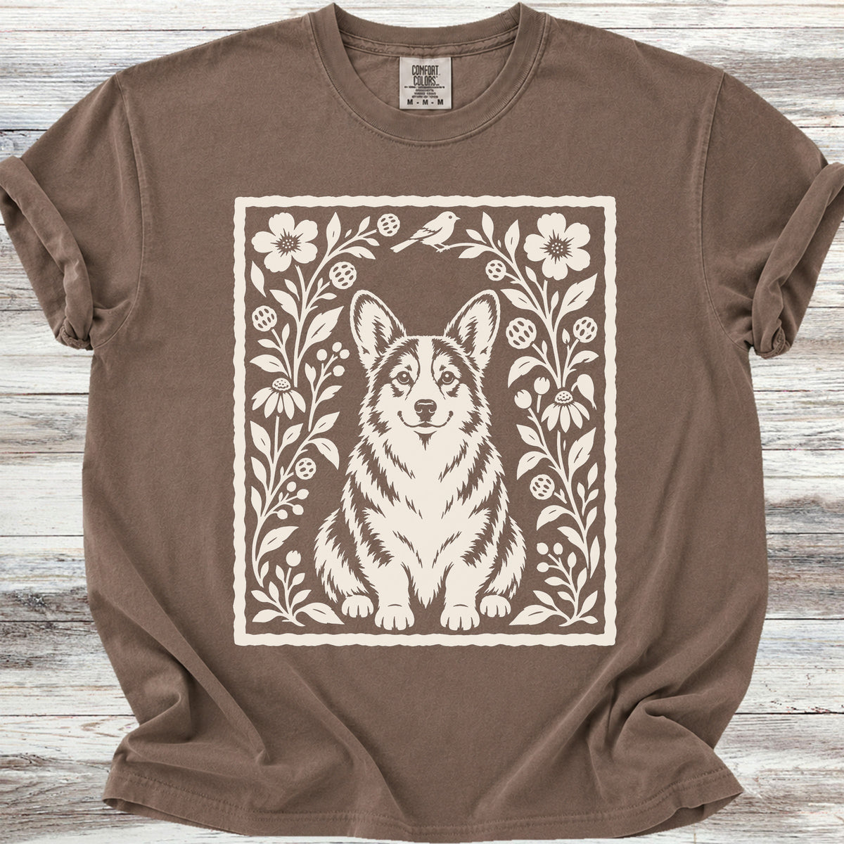 Corgi Folk Art Floral - Espresso