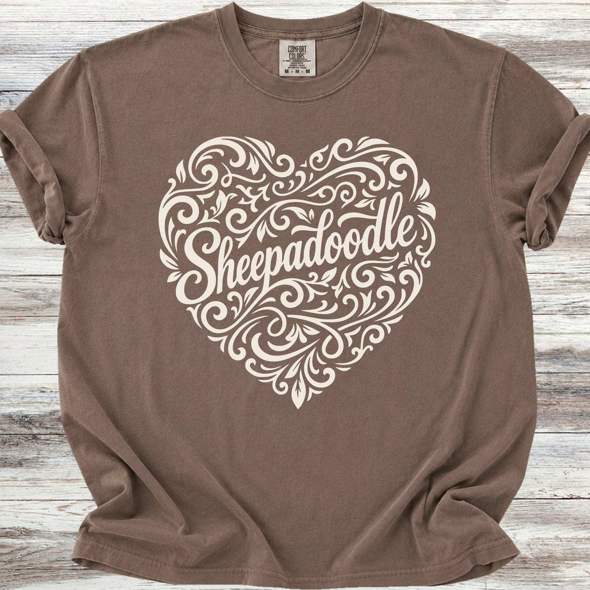 Sheepadoodle Heart Script - Espresso