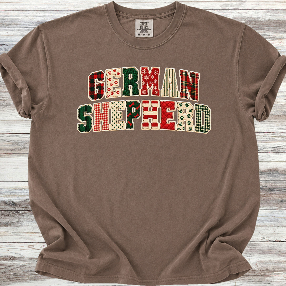 German Shepherd Holiday Faux Patchwork - Espresso