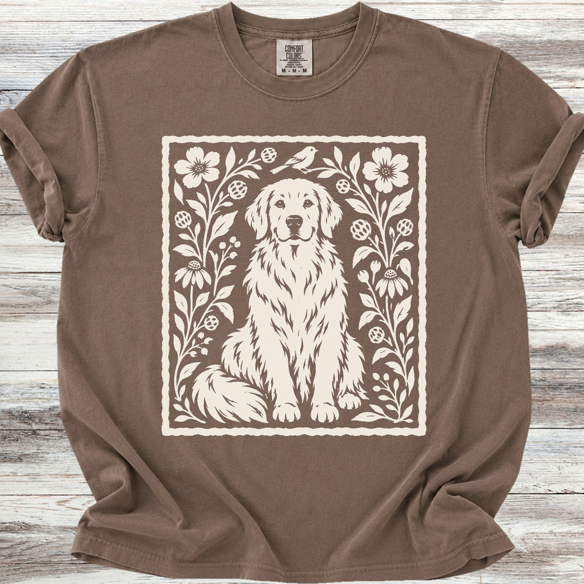Golden Retriever Folk Art Floral - Espresso