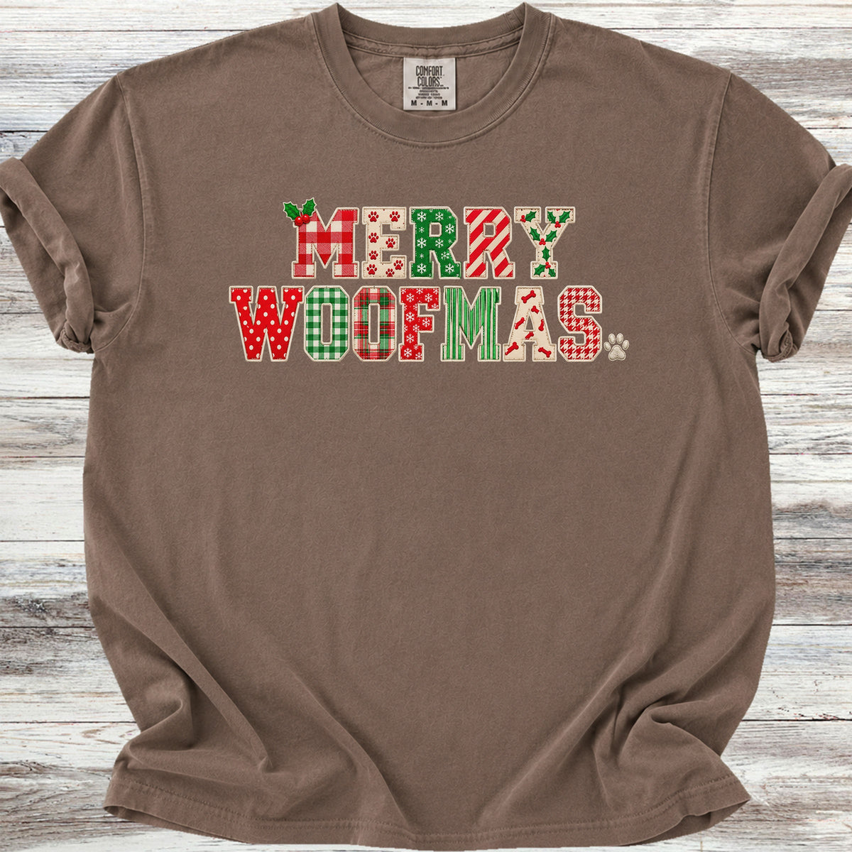 Merry Woofmas Faux Patchwork - Espresso