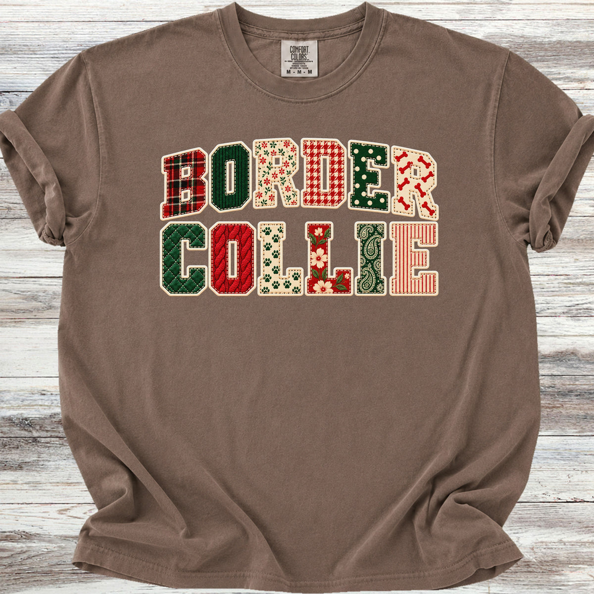 Border Collie Holiday Faux Patchwork - Espresso