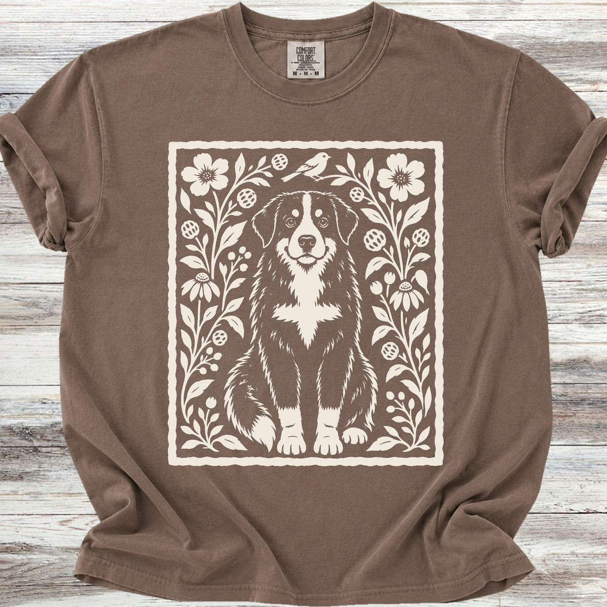 Bernese Mountain Dog Folk Art Floral - Espresso