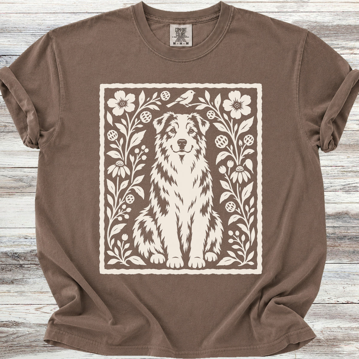 Australian Shepherd Folk Art Floral - Espresso