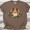 Shetland Sheepdog Winter Greenery Faux Embroidery - Espresso