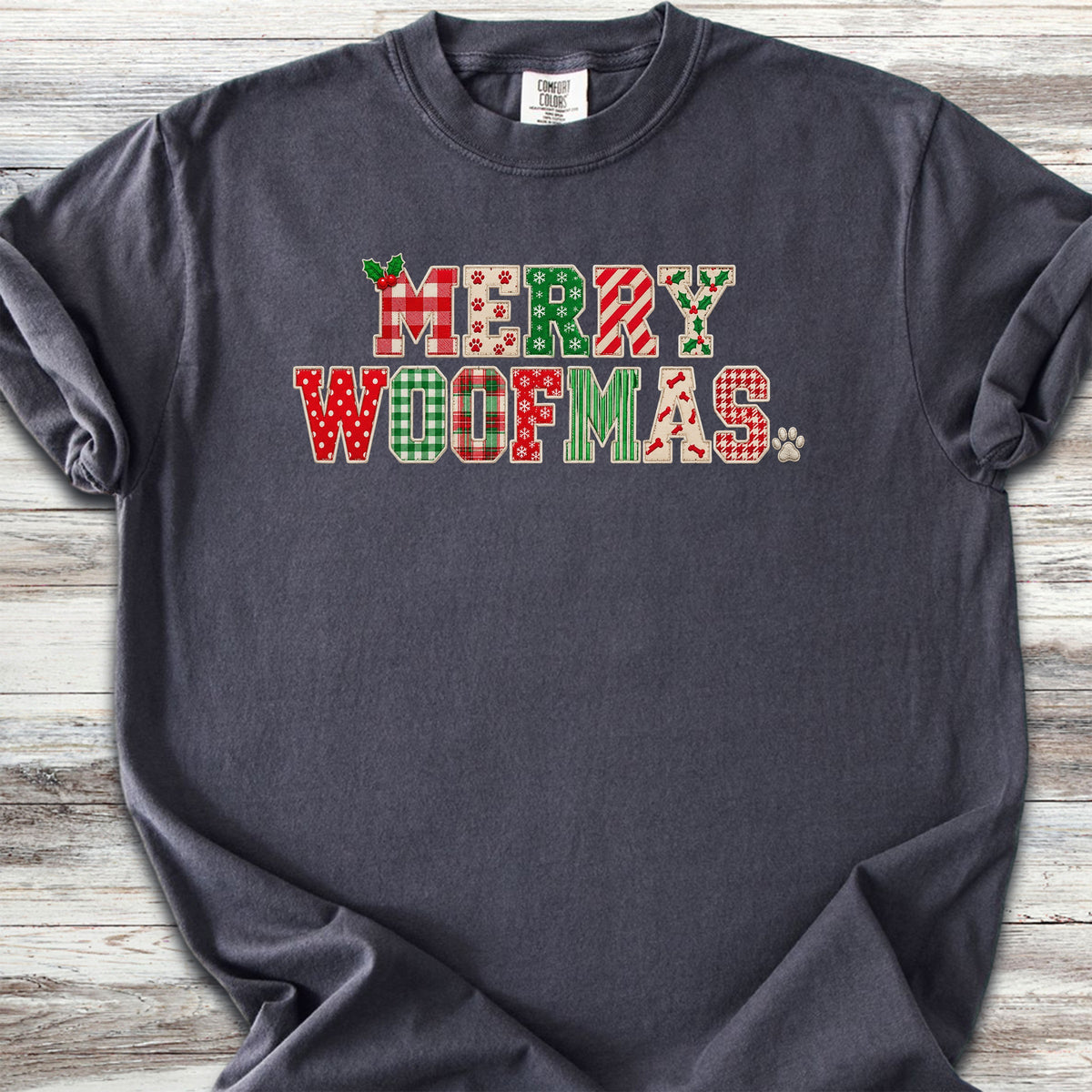 Merry Woofmas Faux Patchwork - Graphite