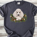 Poodle White Winter Greenery Faux Embroidery - Graphite
