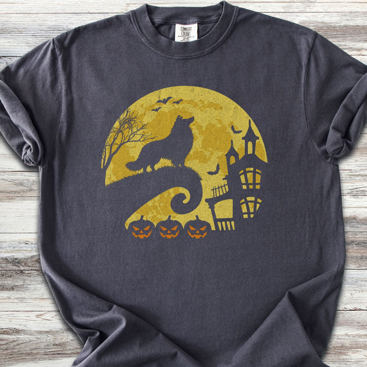 Rough Collie Halloween Moon - Graphite