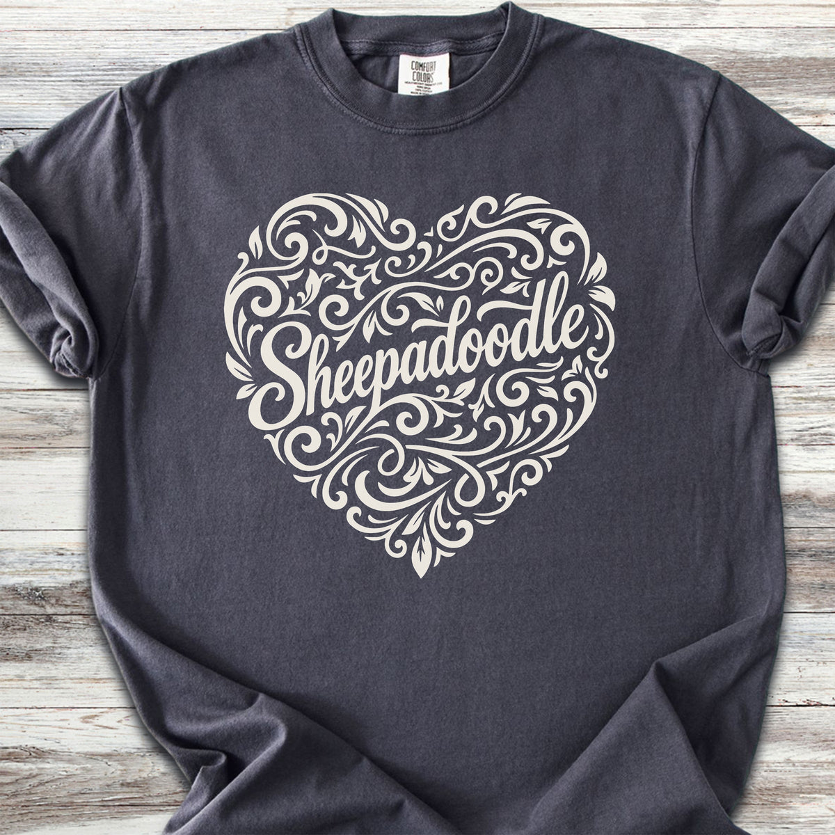 Sheepadoodle Heart Script - Graphite
