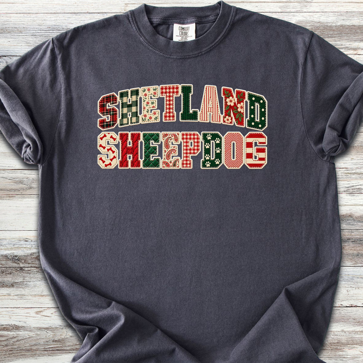 Shetland Sheepdog Holiday Faux Patchwork - Graphite