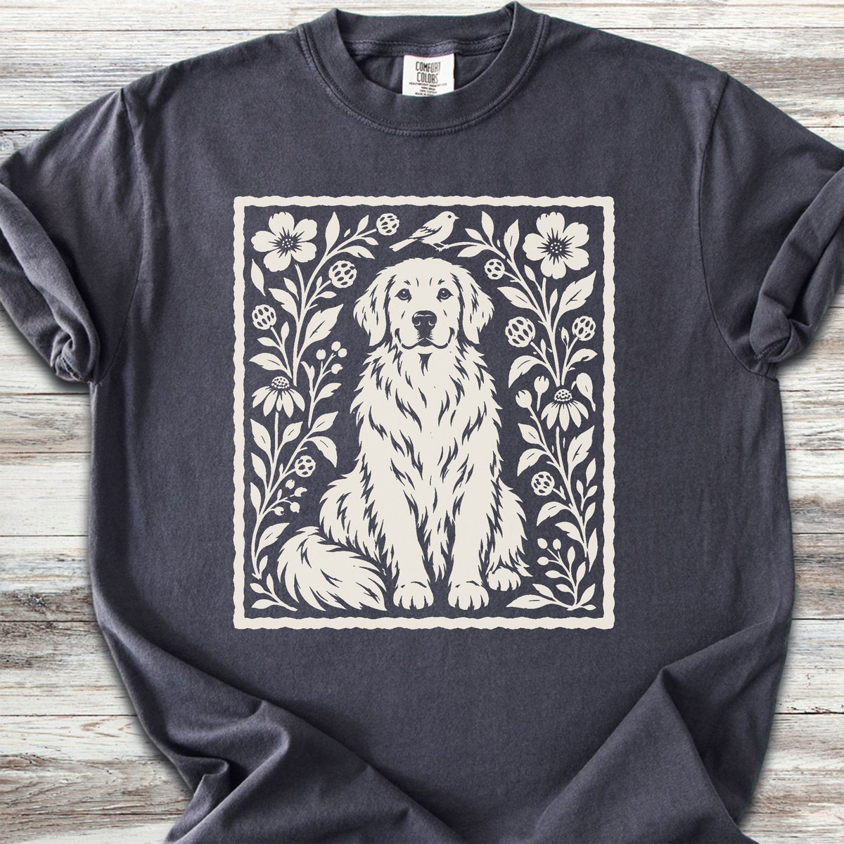 Golden Retriever Folk Art Floral - Graphite