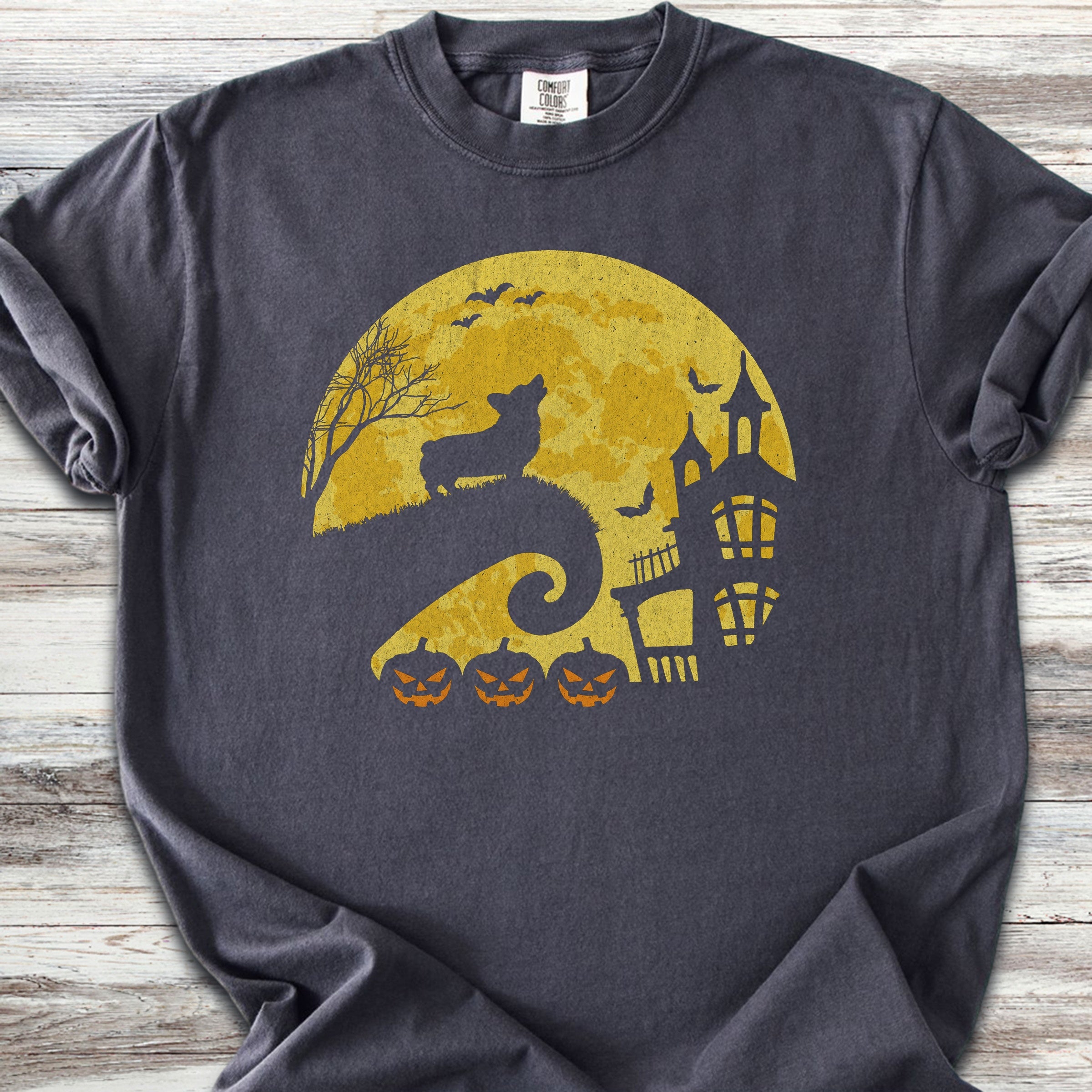 Corgi Halloween Moon - Graphite
