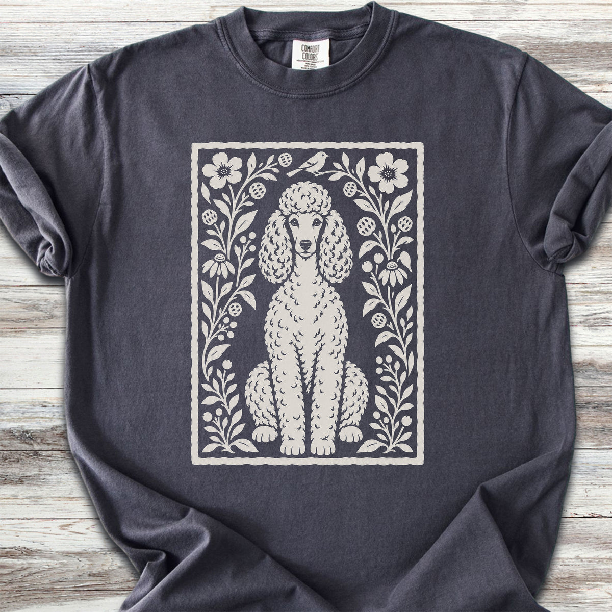 Poodle Light Folk Art Floral - Graphite
