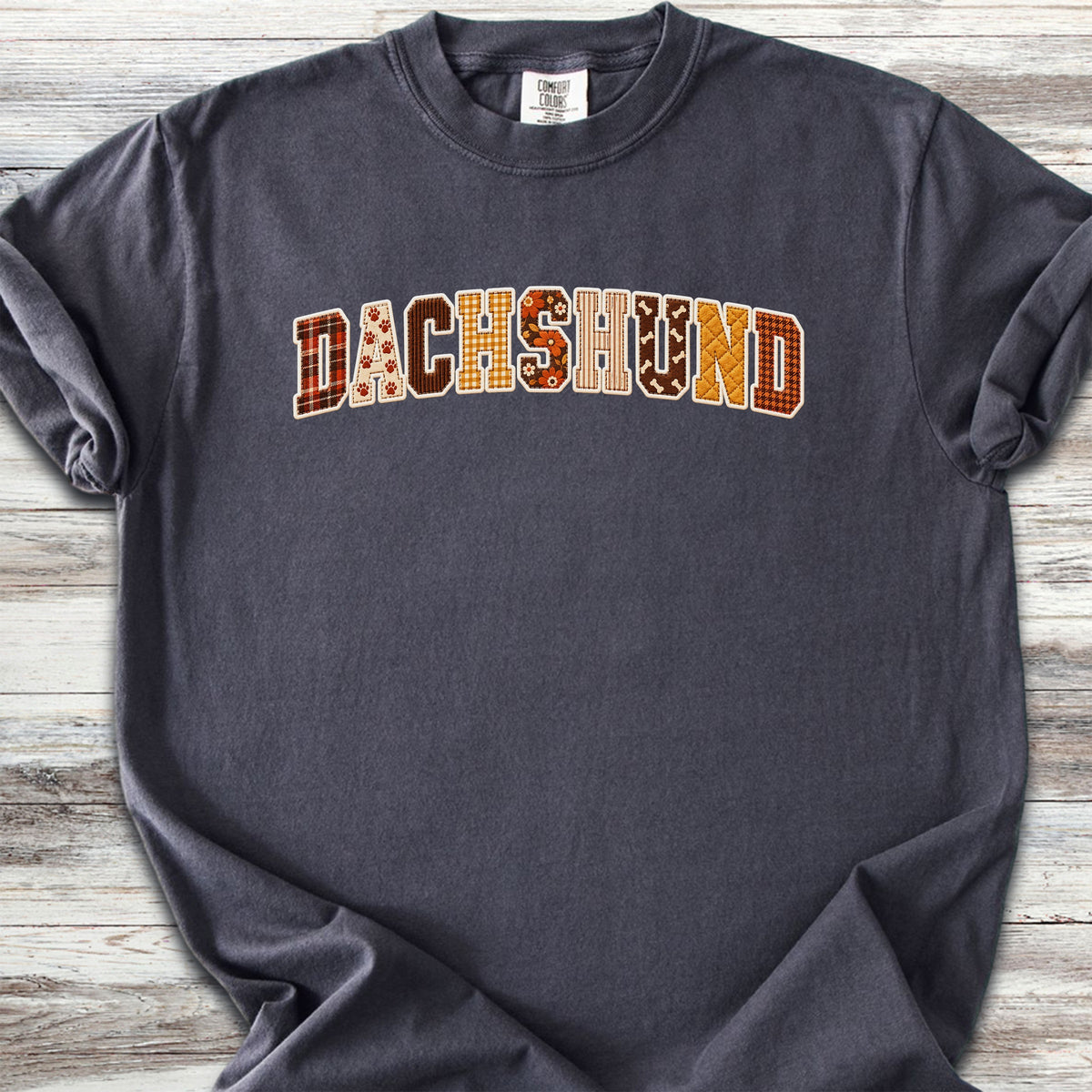 Dachshund Fall Faux Patchwork - Graphite