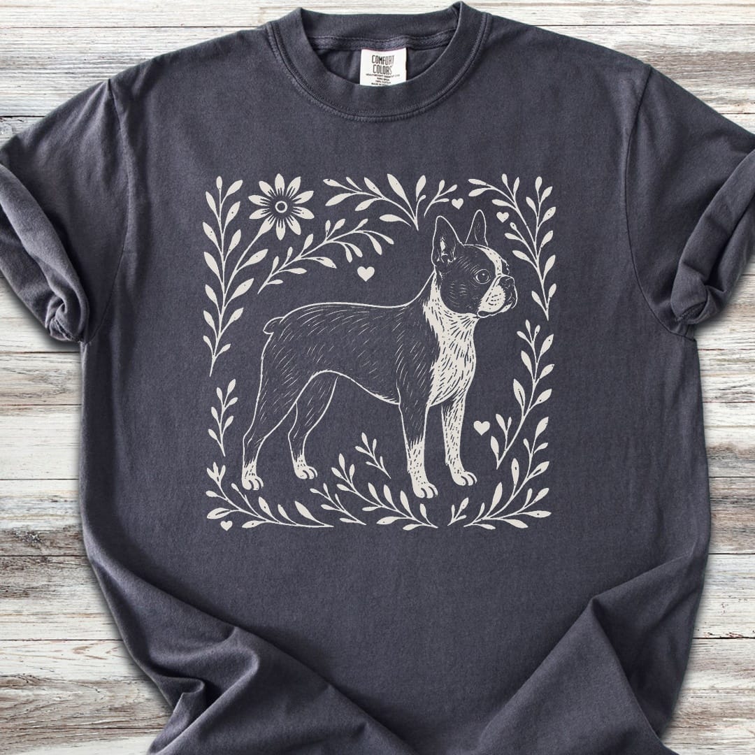 Boston Terrier Linocut - Graphite