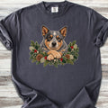 Australian Cattle Dog Winter Greenery Faux Embroidery - Graphite