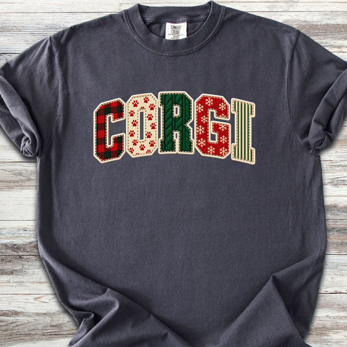 Corgi Holiday Faux Patchwork - Graphite