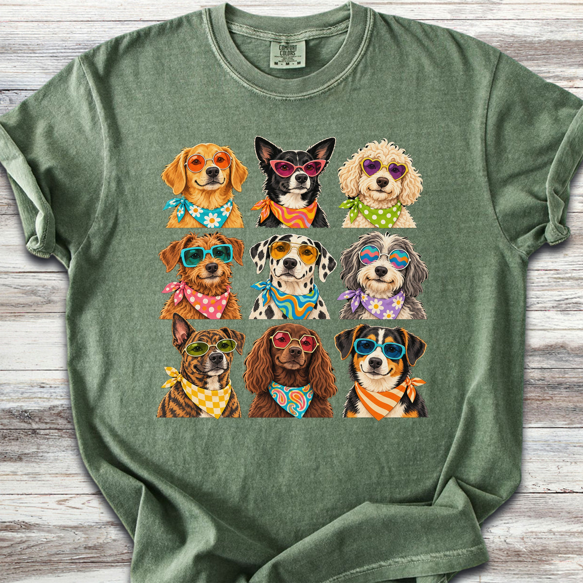 Groovy Dogs Grid - Moss