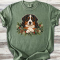 Bernese Mountain Dog Winter Greenery Faux Embroidery - Moss