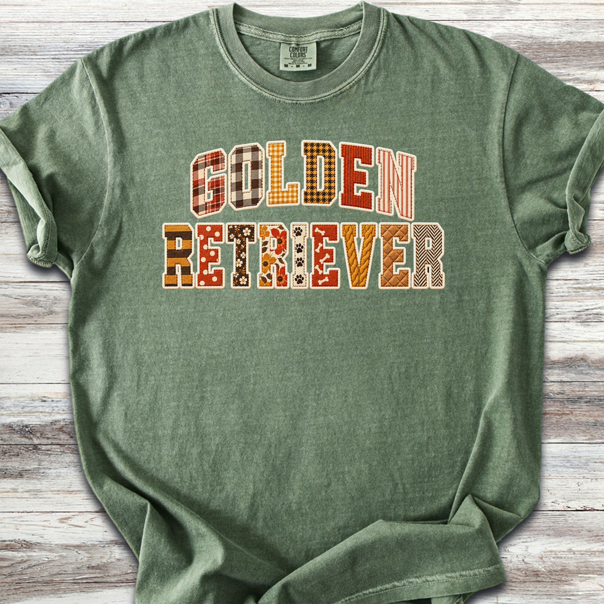 Golden Retriever Fall Faux Patchwork - Moss
