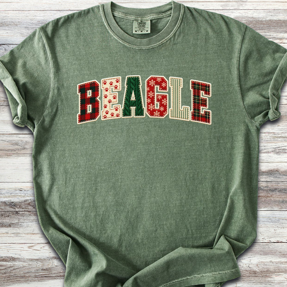 Beagle Holiday Faux Patchwork - Moss