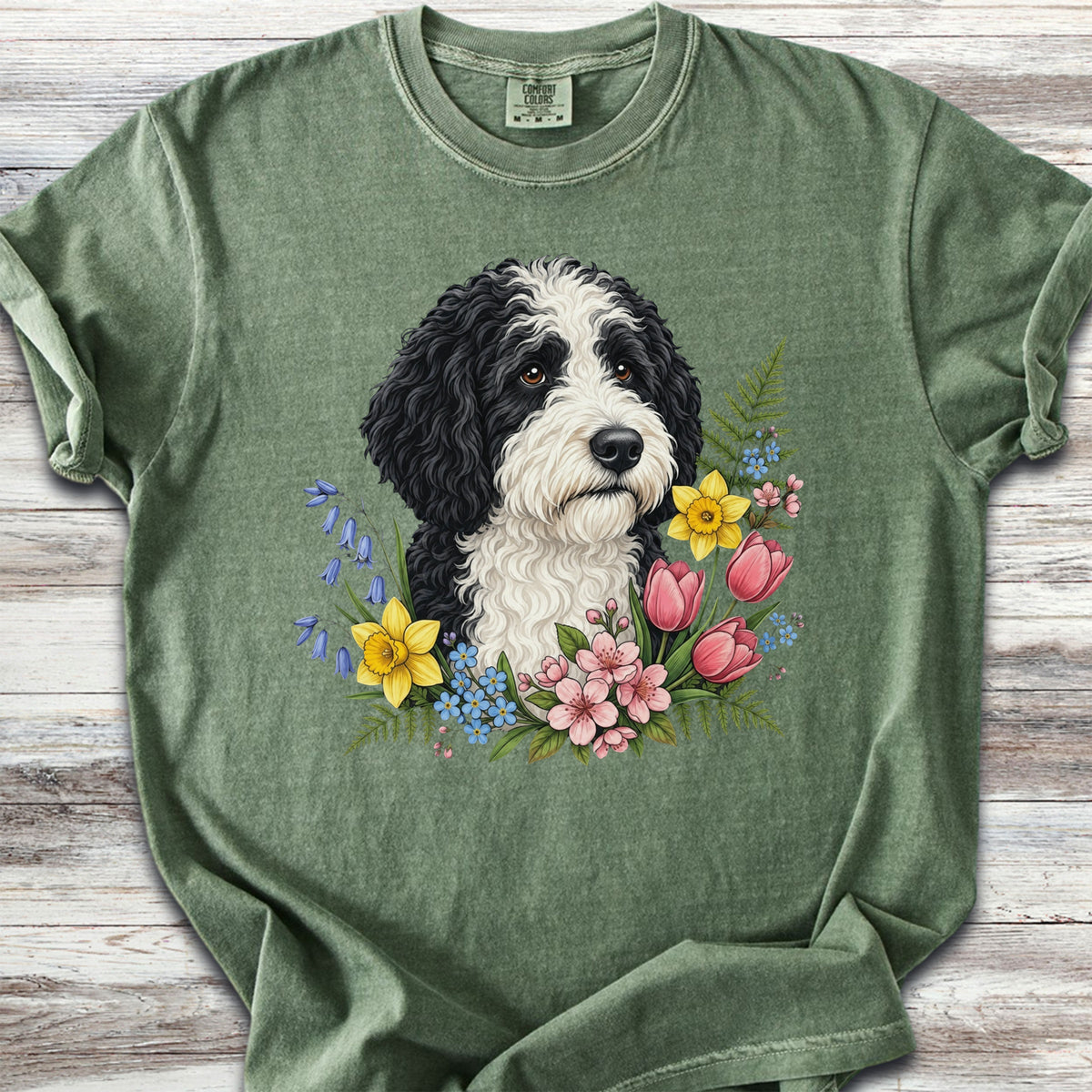 Sheepadoodle Spring Portrait - Moss