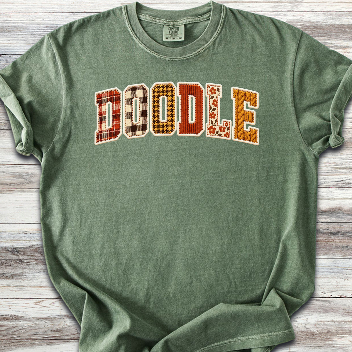 Doodle Fall Faux Patchwork - Moss