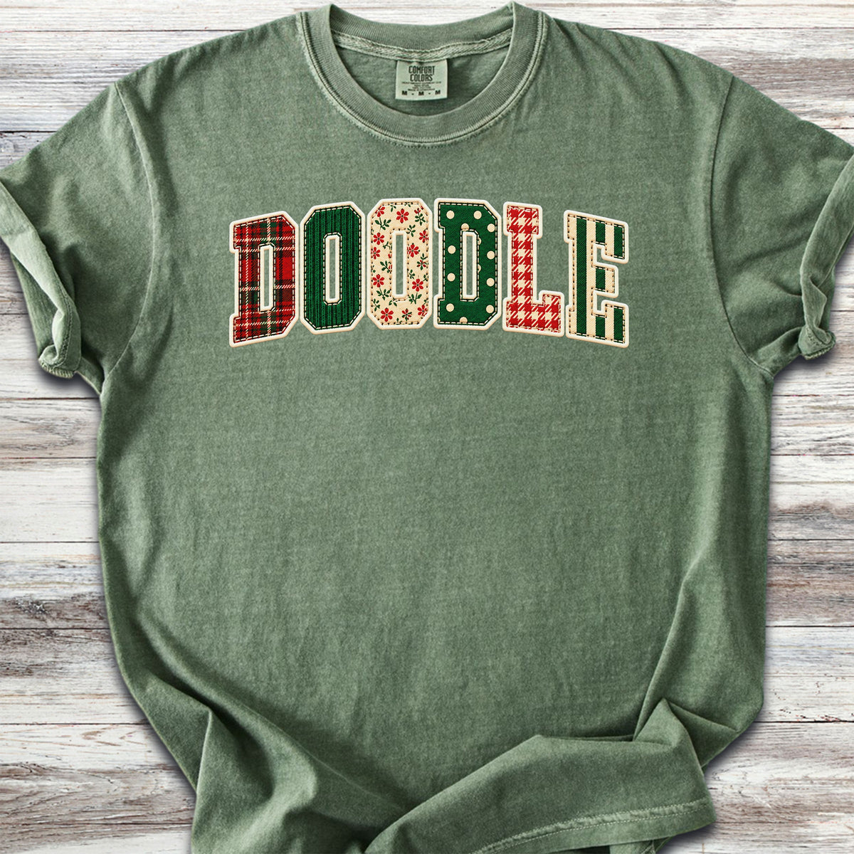 Doodle Holiday Faux Patchwork - Moss