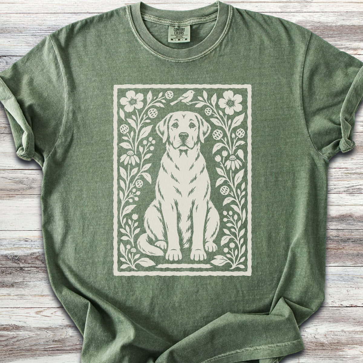 Labrador Retriever Yellow Folk Art Floral - Moss
