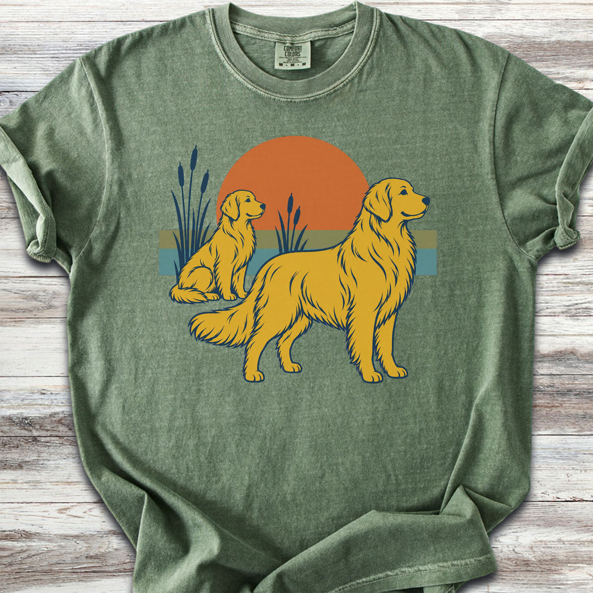 Golden Retriever Retro Sun - Moss
