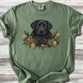 Labrador Retriever Black Winter Greenery Faux Embroidery - Moss