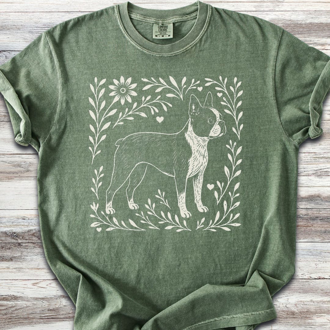 Boston Terrier Linocut - Moss