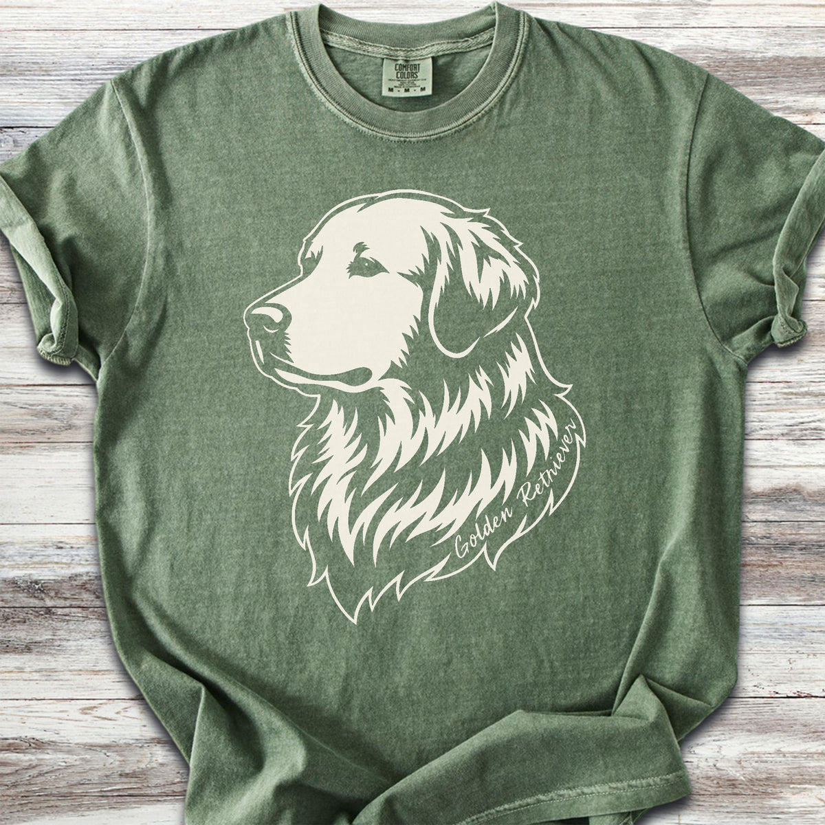 Golden Retriever Woodcut Portrait - Moss