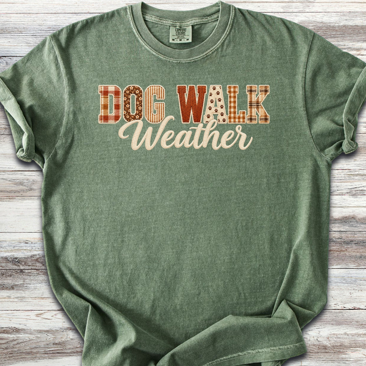 Dog Walk Weather Faux Patchwork - Moss