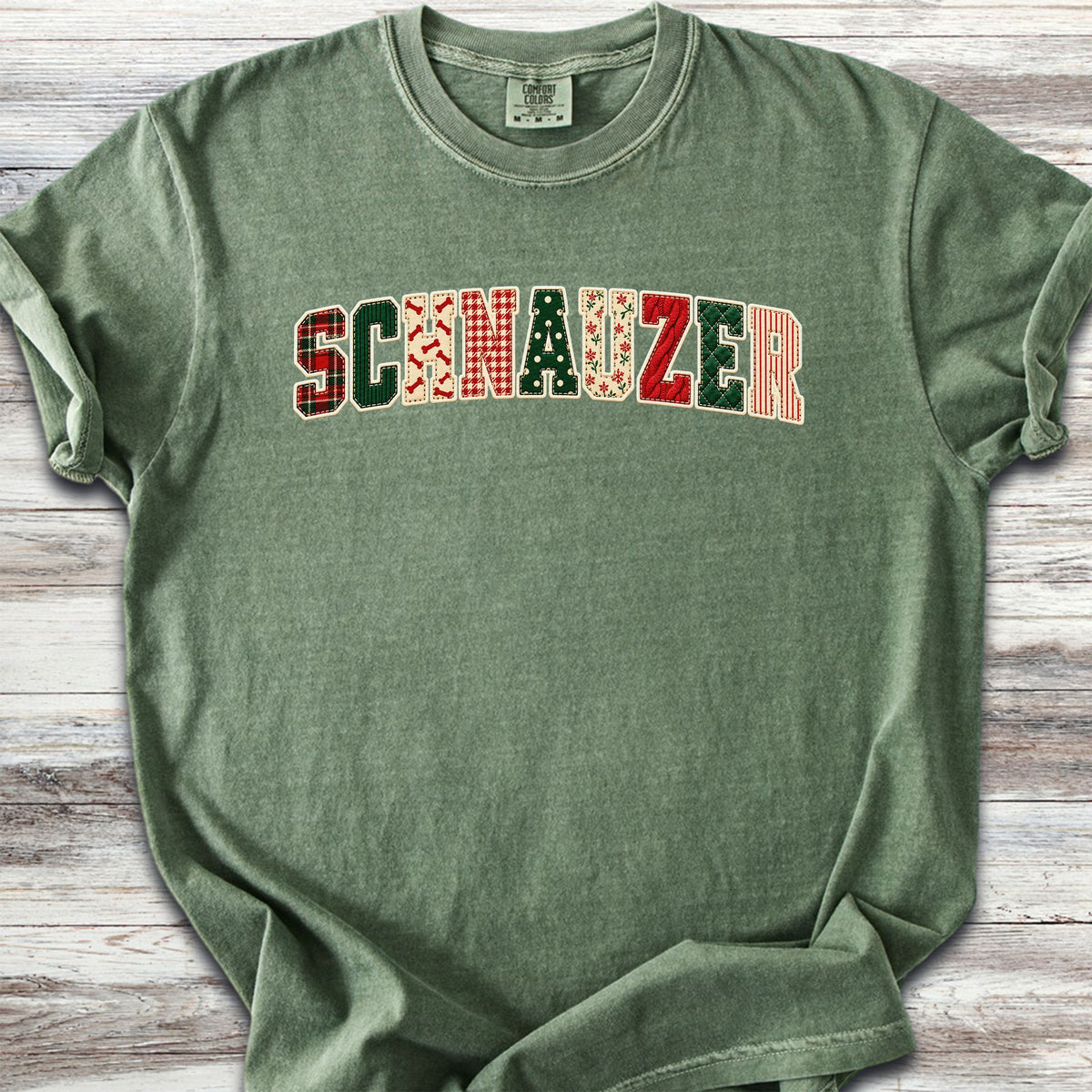 Schnauzer Holiday Faux Patchwork - Moss